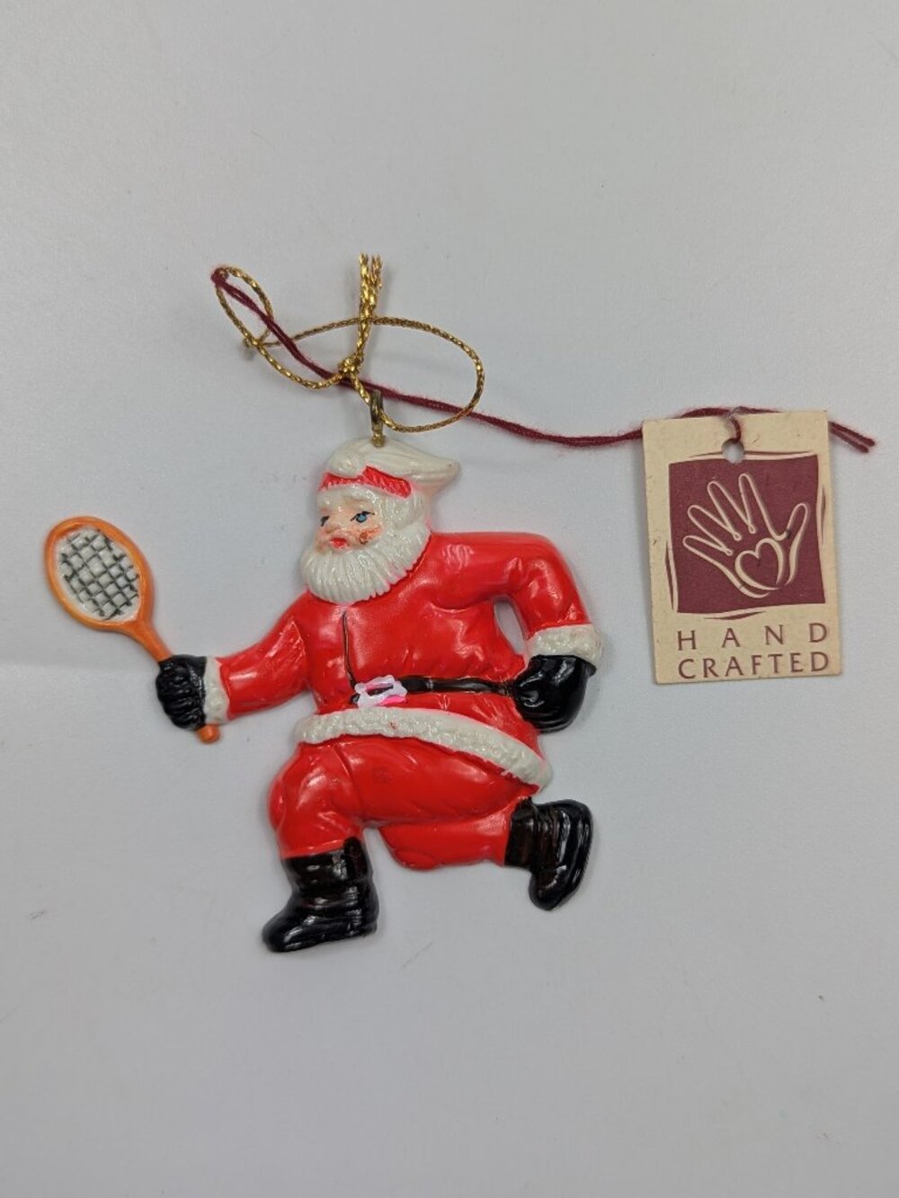 Vintage Silvestri Santa Playing Tennis Ornament Handcrafted Made in Taiwan